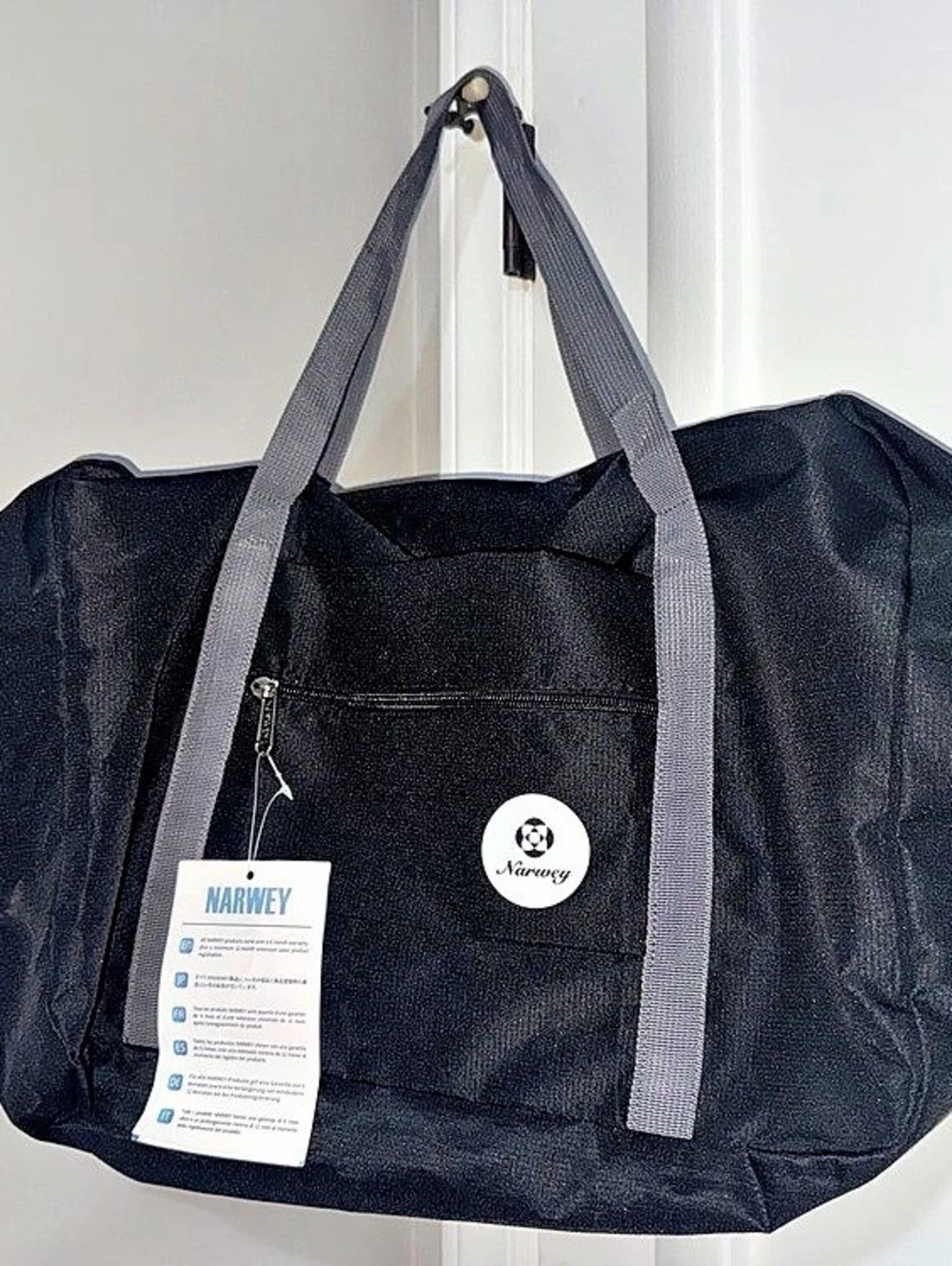 NARWEY Foldable Travel Duffel Bag in Black & Gray